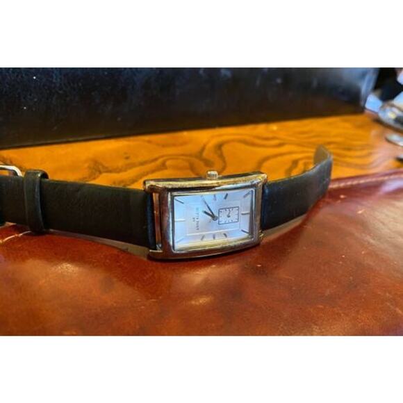 Women's Silver Tone Anne Klein Watch with Black Leather Band, Separate Seconds - Picture 2 of 2